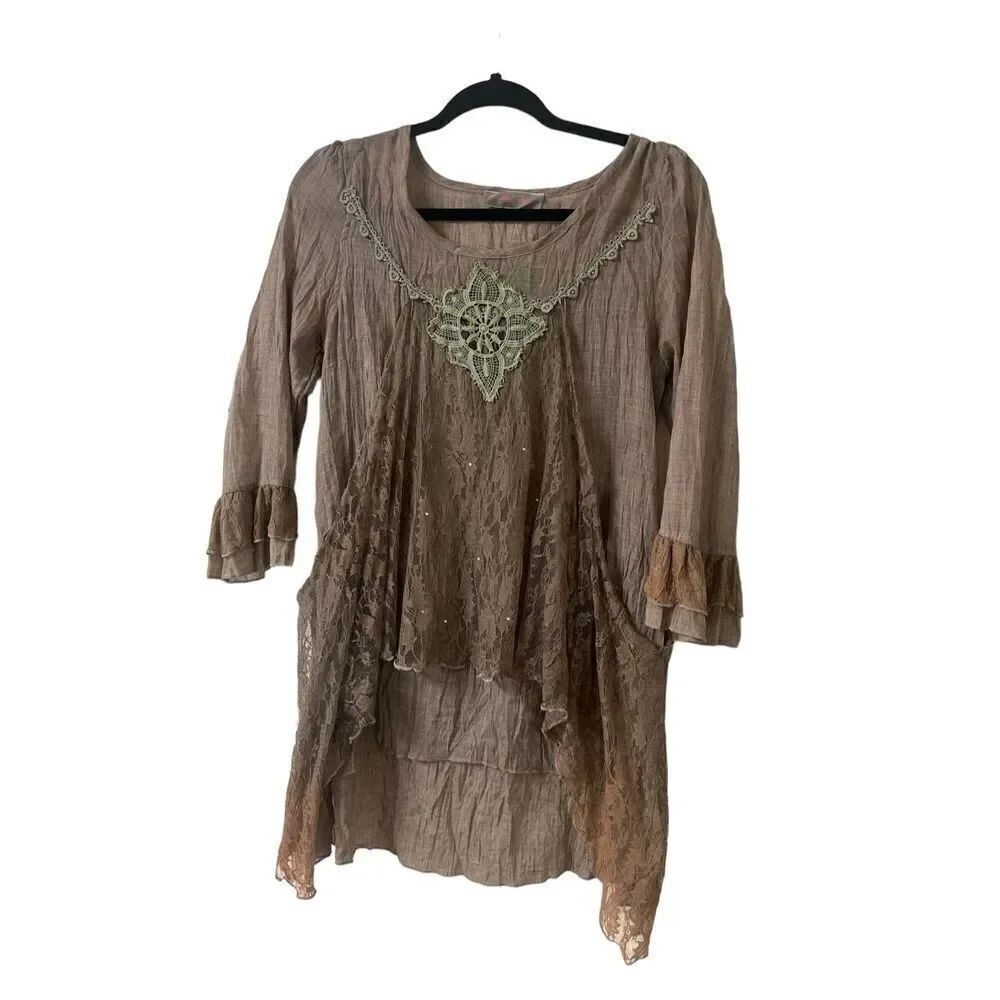 Pretty Angel tunic top lace accents sz Small